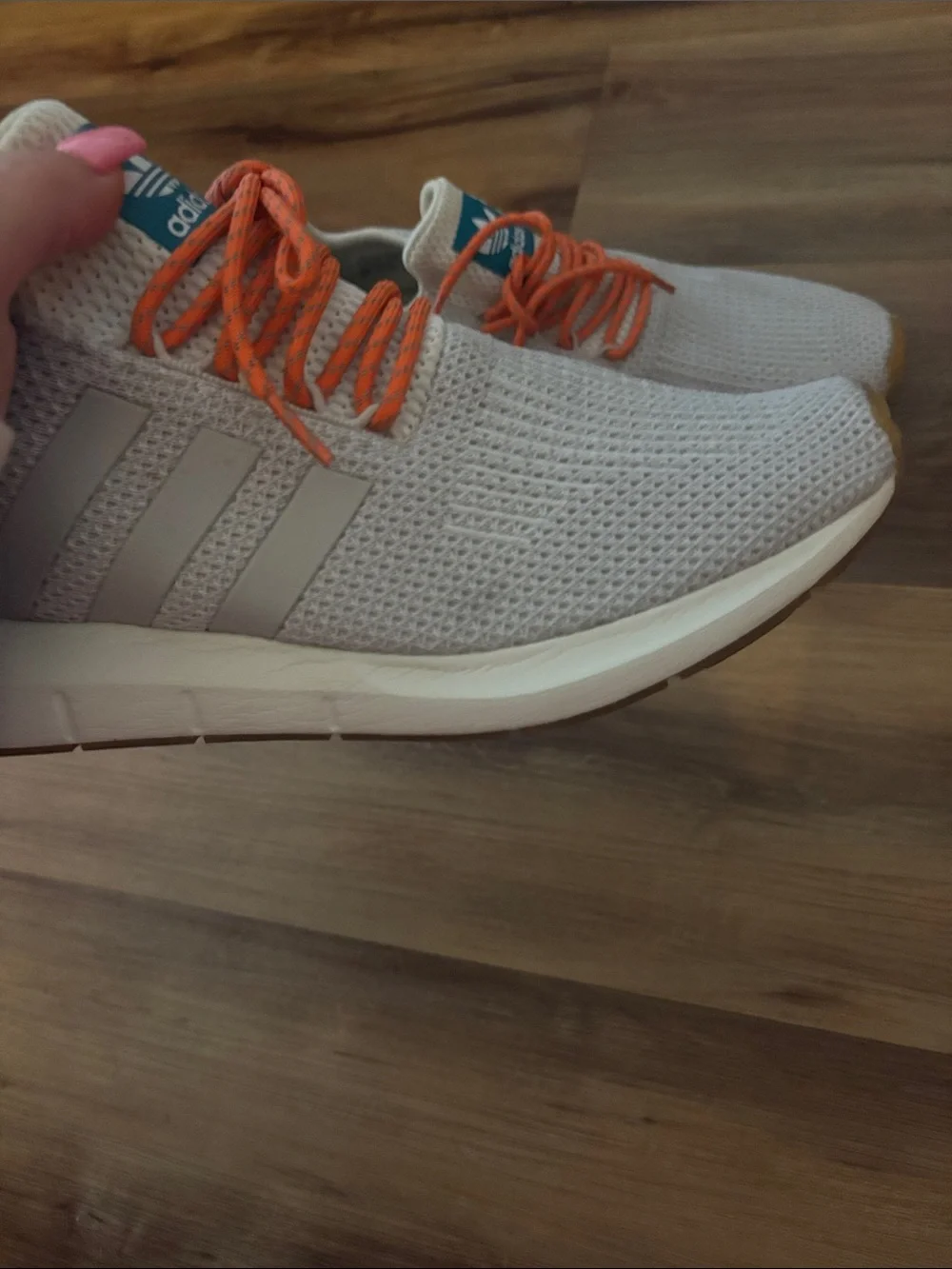 adidas Light Gray Knit Sneakers with Orange Accents